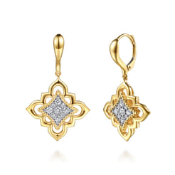 Byzantine Flower - 18K Yellow Gold Bujukan and Diamond Floral Leverback Drop Earrings