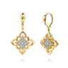 Byzantine Flower - 18K Yellow Gold Bujukan and Diamond Floral Leverback Drop Earrings - 0.6 ct