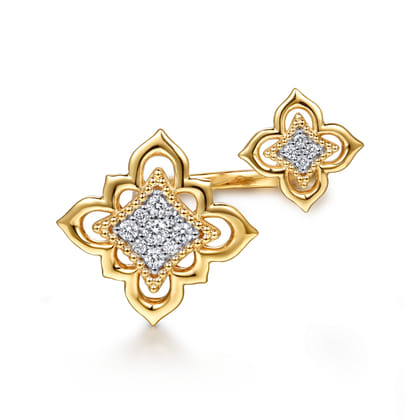 Byzantine Flower - 18K Yellow Gold Bujukan and Diamond Floral Open Ring