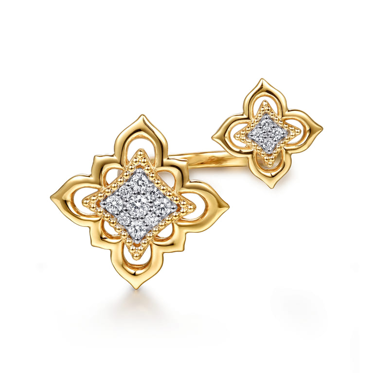 Byzantine Flower - 18K Yellow Gold Bujukan and Diamond Floral Open Ring - 0.33 ct - Shot 1