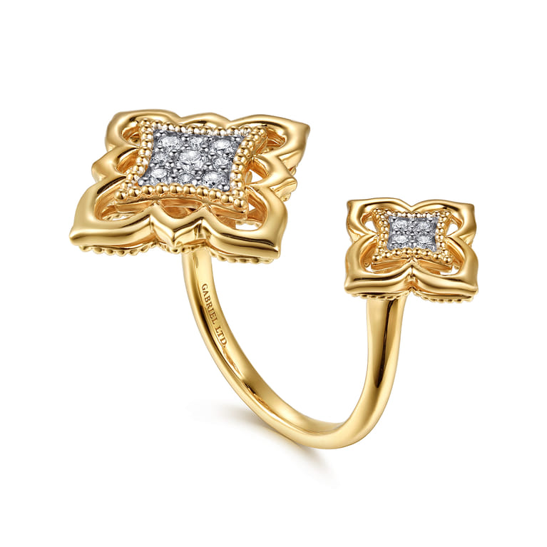 Byzantine Flower - 18K Yellow Gold Bujukan and Diamond Floral Open Ring - 0.33 ct - Shot 3