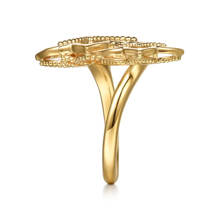 Byzantine Flower - 18K Yellow Gold Bujukan and Diamond Floral Open Ring - 0.33 ct - Shot 4