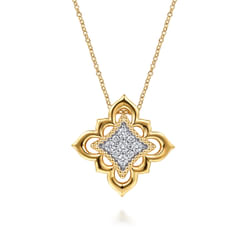 18K Yellow Gold Bujukan and Diamond Floral Pendant Necklace
