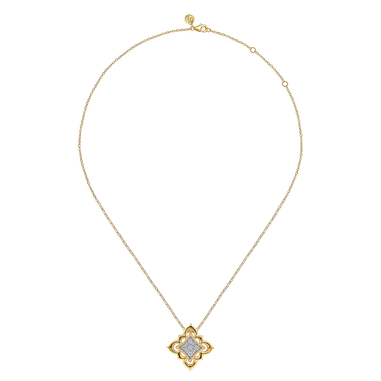 Byzantine Flower - 18K Yellow Gold Bujukan and Diamond Floral Pendant Necklace