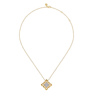Byzantine Flower - 18K Yellow Gold Bujukan and Diamond Floral Pendant Necklace