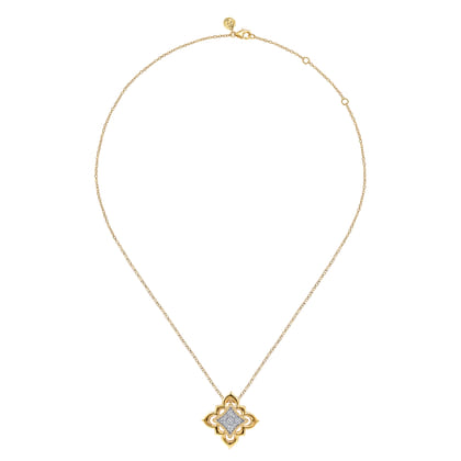 Byzantine Flower - 18K Yellow Gold Bujukan and Diamond Floral Pendant Necklace