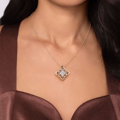 Byzantine Flower - 18K Yellow Gold Bujukan and Diamond Floral Pendant Necklace