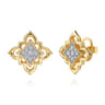 Byzantine Flower - 18K Yellow Gold Bujukan and Diamond Floral Stud Earrings - 0.58 ct
