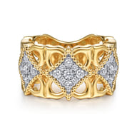 Byzantine Flower - 18K Yellow Gold Bujukan and Diamond Floral Wide Band Ring
