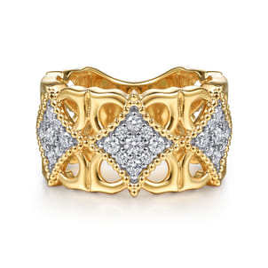 Byzantine Flower - 18K Yellow Gold Bujukan and Diamond Floral Wide Band Ring