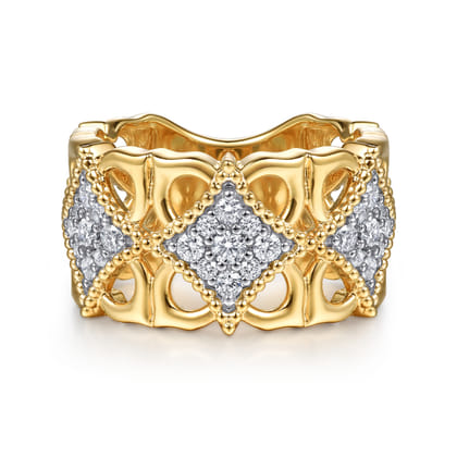 Byzantine Flower - 18K Yellow Gold Bujukan and Diamond Floral Wide Band Ring