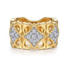 Byzantine Flower - 18K Yellow Gold Bujukan and Diamond Floral Wide Band Ring - 0.5 ct