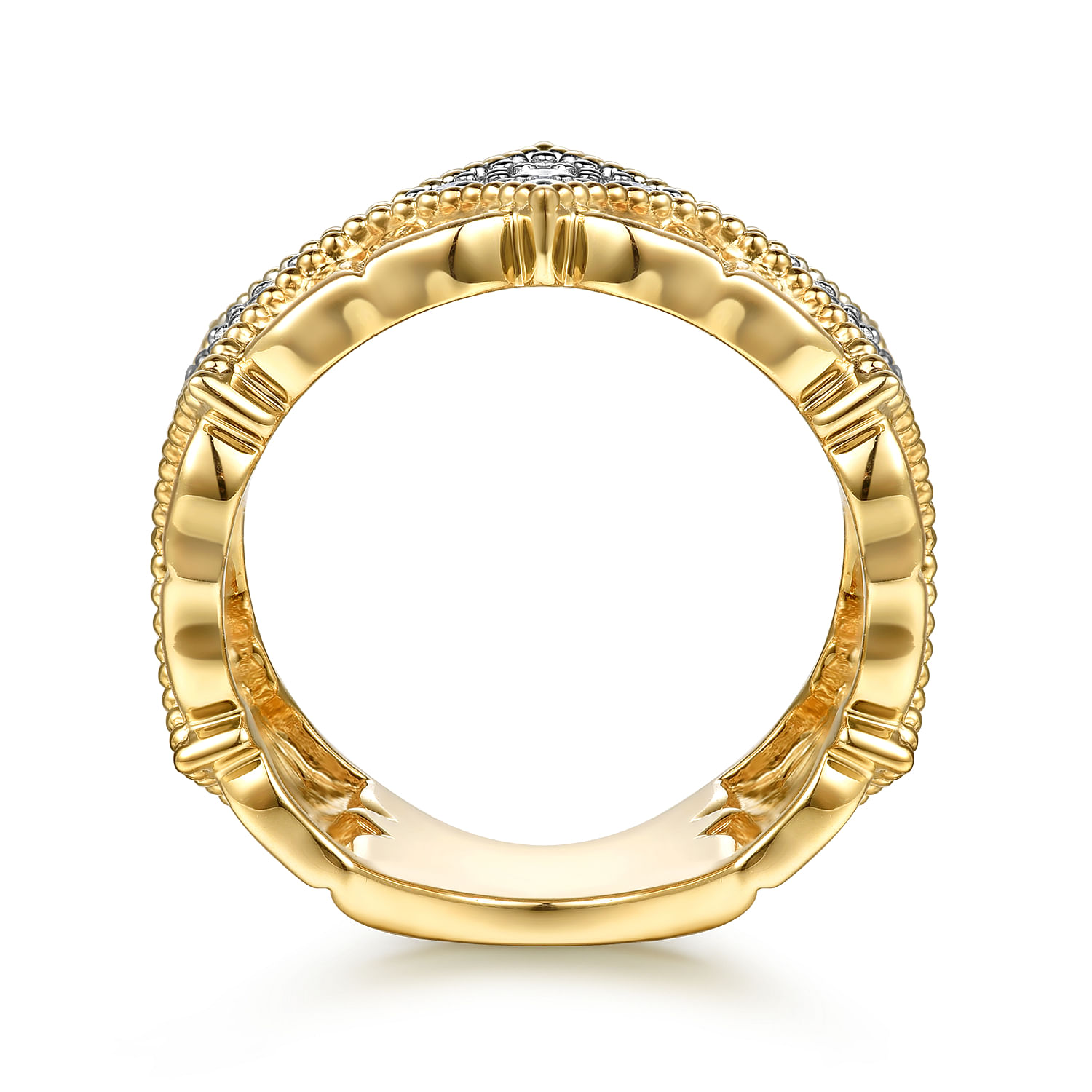 Byzantine Flower - 18K Yellow Gold Bujukan and Diamond Floral Wide Band Ring