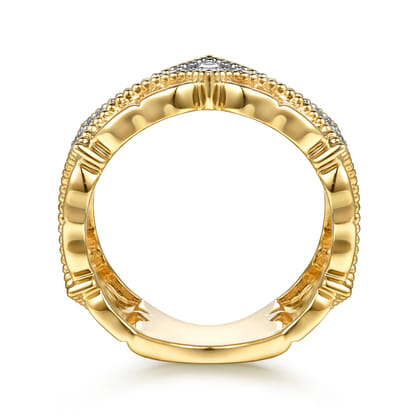 Byzantine Flower - 18K Yellow Gold Bujukan and Diamond Floral Wide Band Ring