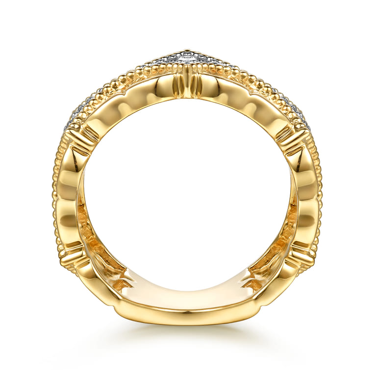 Byzantine Flower - 18K Yellow Gold Bujukan and Diamond Floral Wide Band Ring - 0.5 ct - Shot 2