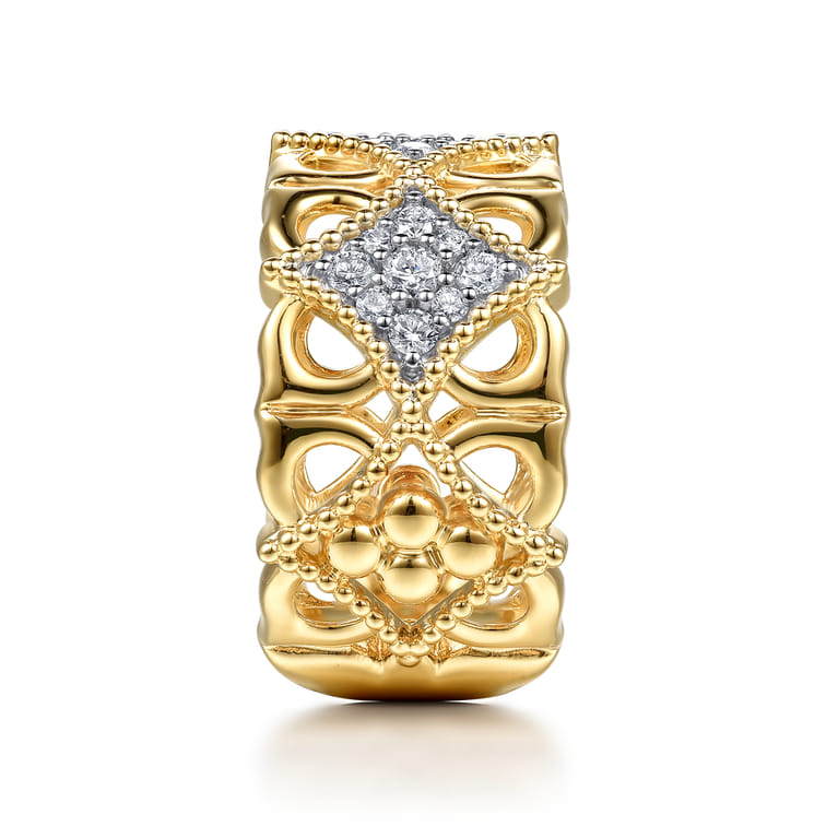 Byzantine Flower - 18K Yellow Gold Bujukan and Diamond Floral Wide Band Ring - 0.5 ct - Shot 4