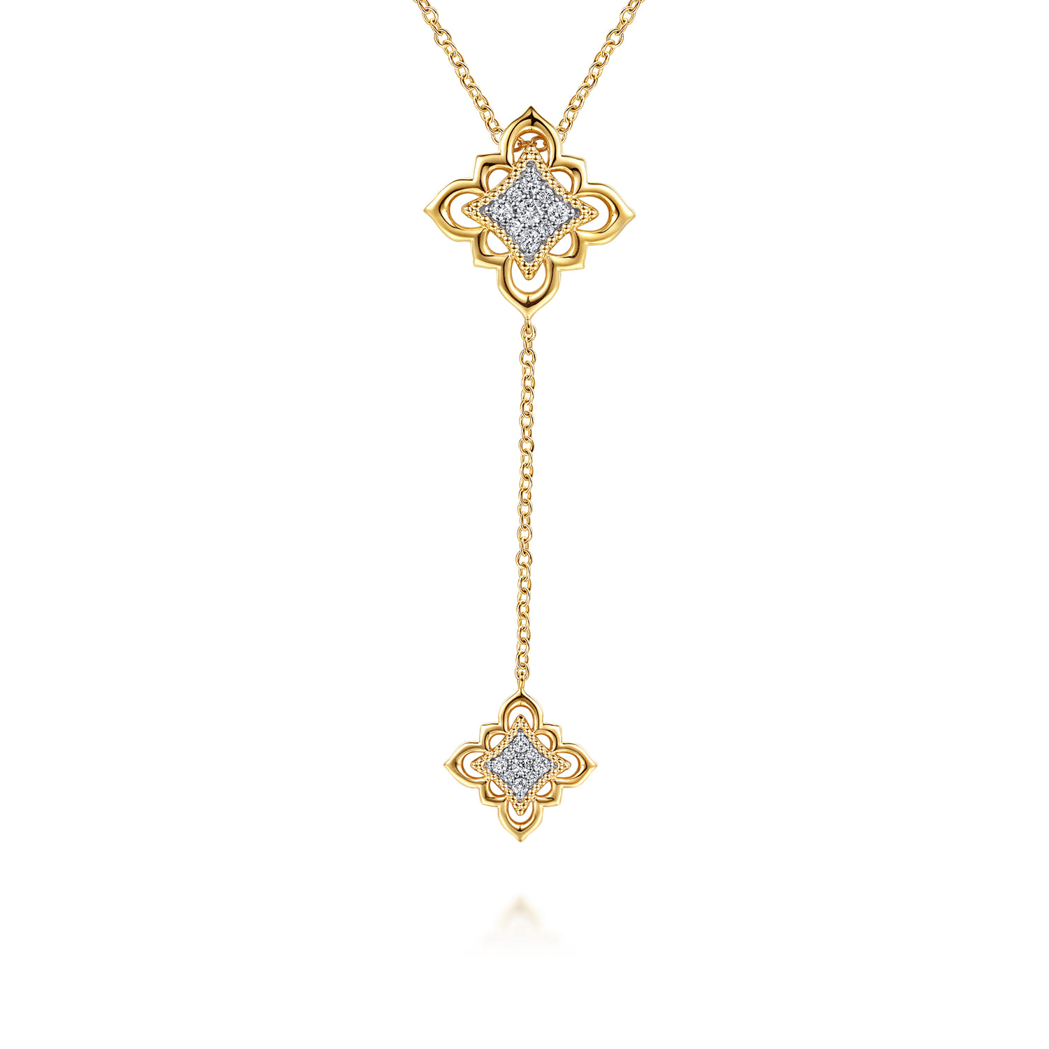 Byzantine Flower - 18K Yellow Gold Bujukan and Diamond Floral Y Necklace