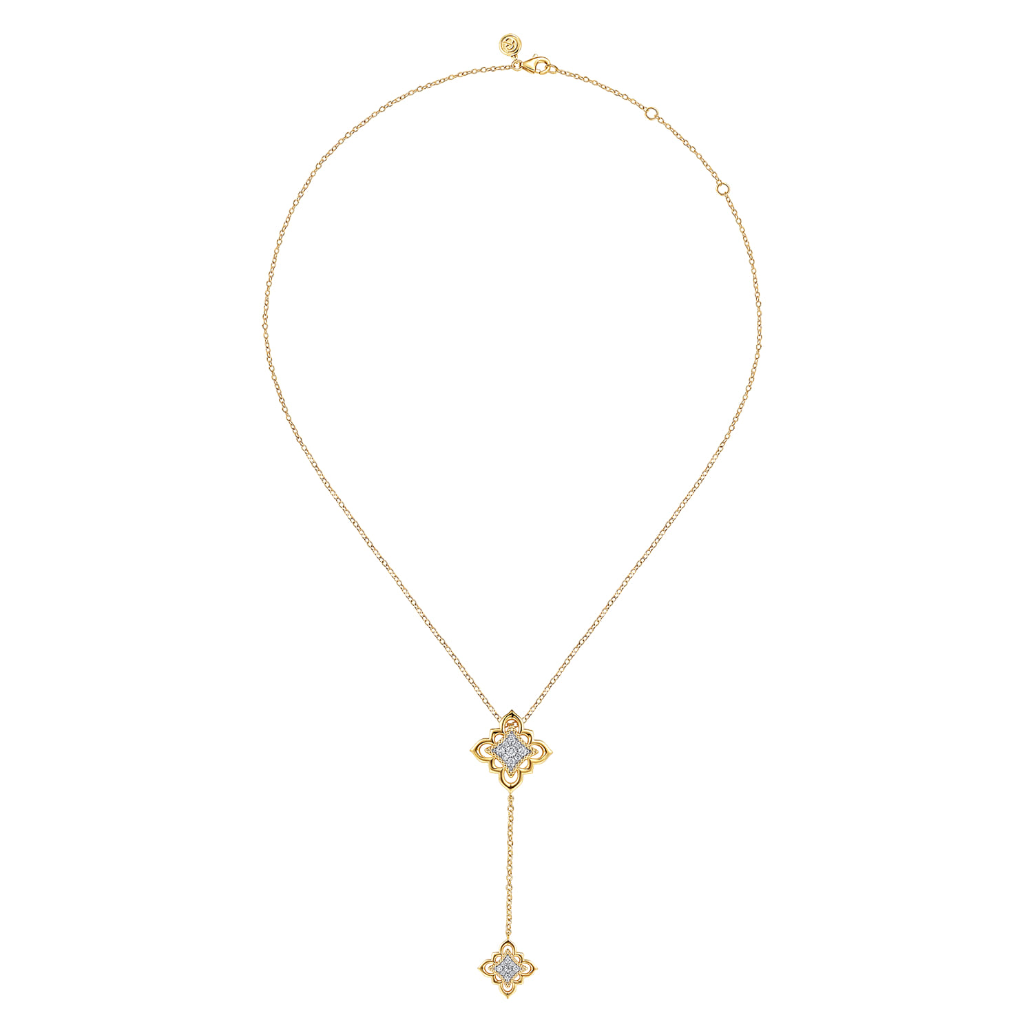 Byzantine Flower - 18K Yellow Gold Bujukan and Diamond Floral Y Necklace
