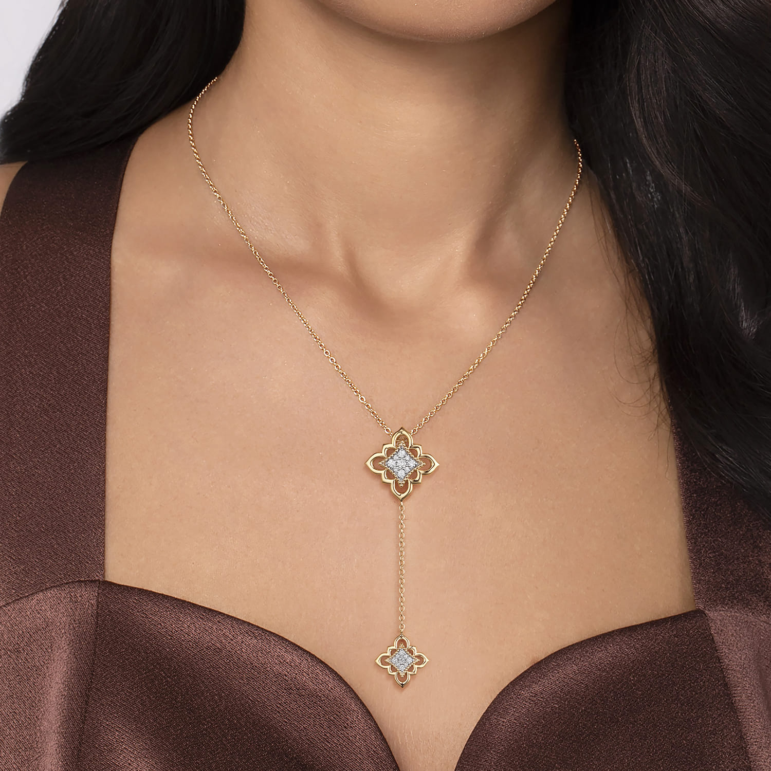 Byzantine Flower - 18K Yellow Gold Bujukan and Diamond Floral Y Necklace