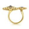 Byzantine Flower - 18K Yellow Gold Diamond and Blue Sapphire Floral Open Ring with Chrome Blue Enamel - 0.04 ct