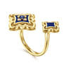 Byzantine Flower - 18K Yellow Gold Diamond and Blue Sapphire Floral Open Ring with Chrome Blue Enamel - 0.04 ct