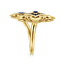 Byzantine Flower - 18K Yellow Gold Diamond and Blue Sapphire Floral Open Ring with Chrome Blue Enamel - 0.04 ct