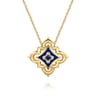 Byzantine Flower - 18K Yellow Gold Diamond and Blue Sapphire Floral Pendant Necklace with Chrome Blue Enamel - 0.06 ct