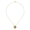 Byzantine Flower - 18K Yellow Gold Diamond and Blue Sapphire Floral Pendant Necklace with Chrome Blue Enamel - 0.06 ct