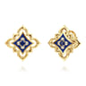 Byzantine Flower - 18K Yellow Gold Diamond and Blue Sapphire Floral Stud Earrings with Chrome Blue Enamel - 0.08 ct