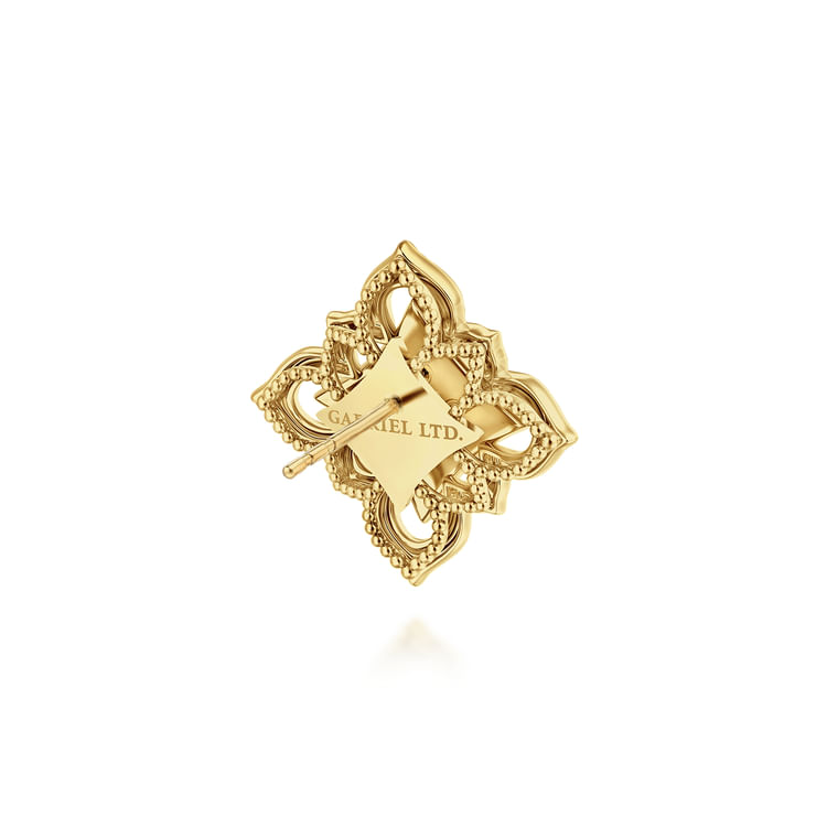 Byzantine Flower - 18K Yellow Gold Diamond and Blue Sapphire Floral Stud Earrings with Chrome Blue Enamel