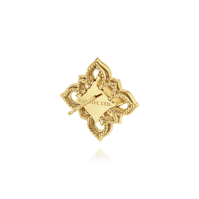 Byzantine Flower - 18K Yellow Gold Diamond and Blue Sapphire Floral Stud Earrings with Chrome Blue Enamel - 0.08 ct - Shot 2