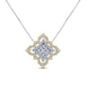 Byzantine Flower - 18K Yellow White Gold Pave Diamond Floral Pendant Necklace - 1.65 ct