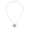 Byzantine Flower - 18K Yellow White Gold Pave Diamond Floral Pendant Necklace - 1.65 ct