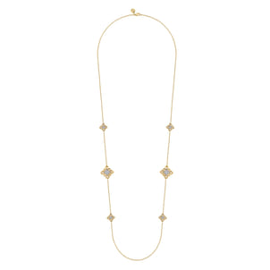 Byzantine Flower - 32 Inch 18K Yellow Gold Bujukan and Diamond Floral Station Necklace
