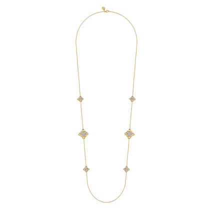 Byzantine Flower - 32 Inch 18K Yellow Gold Bujukan and Diamond Floral Station Necklace
