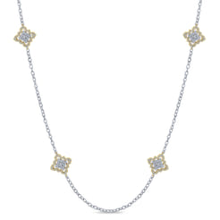 Byzantine Flower - 32 inch 18K Yellow and White Gold Filligree and Diamond Station Necklace