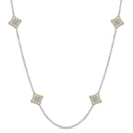Byzantine Flower - 32 inch 18K Yellow and White Gold Filligree and Diamond Station Necklace