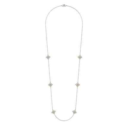 Byzantine Flower - 32 inch 18K Yellow and White Gold Filligree and Diamond Station Necklace