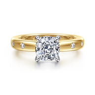 Cabata - 14K White-Yellow Gold Cushion Cut Diamond Engagement Ring