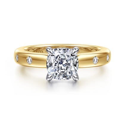 Cabata - 14K White-Yellow Gold Cushion Cut Diamond Engagement Ring