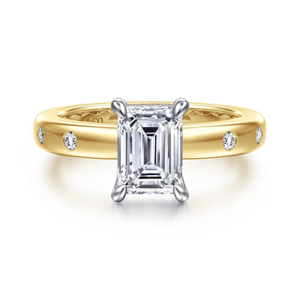 Cabata - 14K White-Yellow Gold Emerald Cut Diamond Engagement Ring