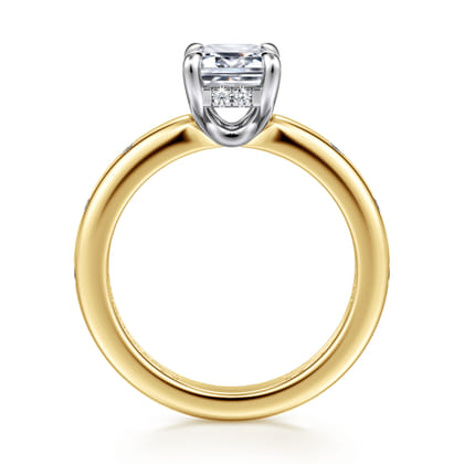 Cabata - 14K White-Yellow Gold Emerald Cut Diamond Engagement Ring