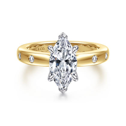 Cabata - 14K White-Yellow Gold Marquise Shape Diamond Engagement Ring