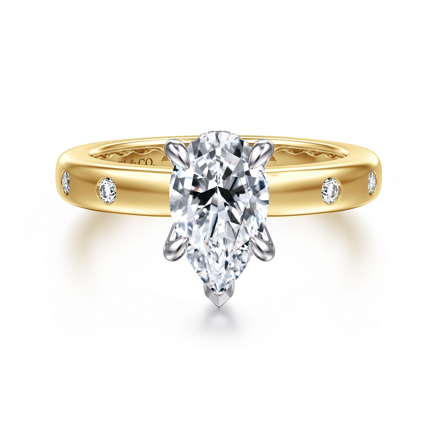 Cabata - 14K White-Yellow Gold Pear Shape Diamond Engagement Ring