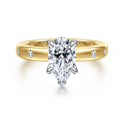 Cabata - 14K White-Yellow Gold Pear Shape Diamond Engagement Ring