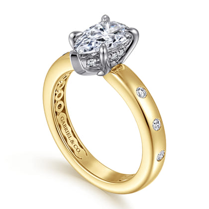Cabata - 14K White-Yellow Gold Pear Shape Diamond Engagement Ring
