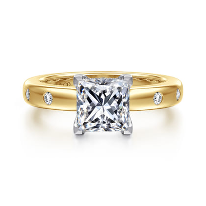 Cabata - 14K White-Yellow Gold Princess Cut Diamond Engagement Ring