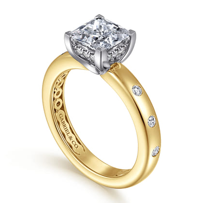 Cabata - 14K White-Yellow Gold Princess Cut Diamond Engagement Ring