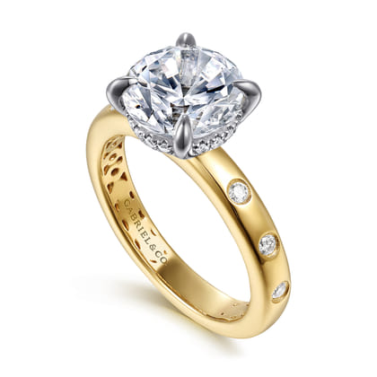 Cabata - 14K White-Yellow Gold Round Diamond Engagement Ring
