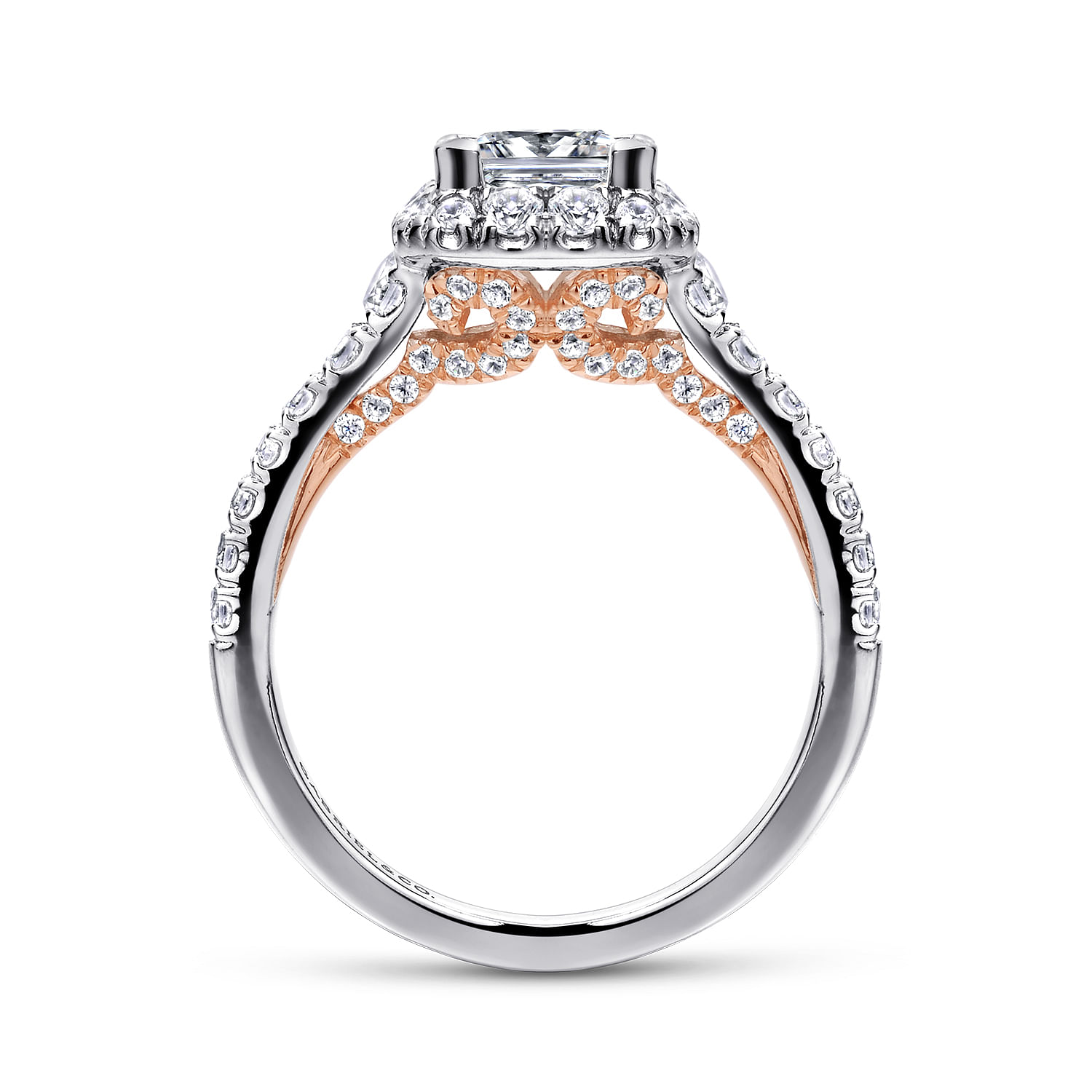 Cadence - 14K White-Rose Gold Princess Halo Diamond Engagement Ring - 0.72 ct - Shot 2